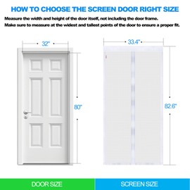 White Heavy Duty Magnetic Fiberglass Screen Door with Reinforced Mesh - Fits Door Size 32x80inch, Self Sealing, Fresh Air Flow & Keep Bugs Out - Pet and Kid Friendly, Strong Magnet Design