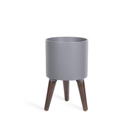 D'vine Dev 8 Inch Planter Pot with Stand, Mid-Century Tall Plant Pot with Legs for Indoor Plants, Small, Grey, 88-O-A-3