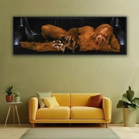 Unbranded Bigfoot with Raccoon - Unframed Canvas Print - 36" x 12" - Sasquatch at his Best