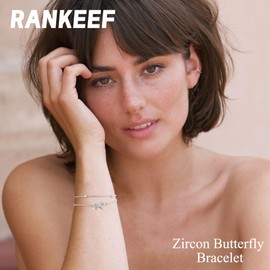 RANKEEF Layered Silver Bracelet For Women Bow Beads Adjustable S925 Sterling Silver Bracelet For Women