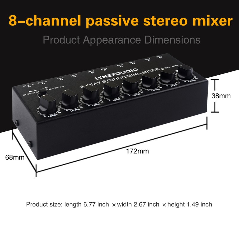 LYNEPAUAIO B066 Mini Stereo 8 Channel Passive Mixer RCA Portable