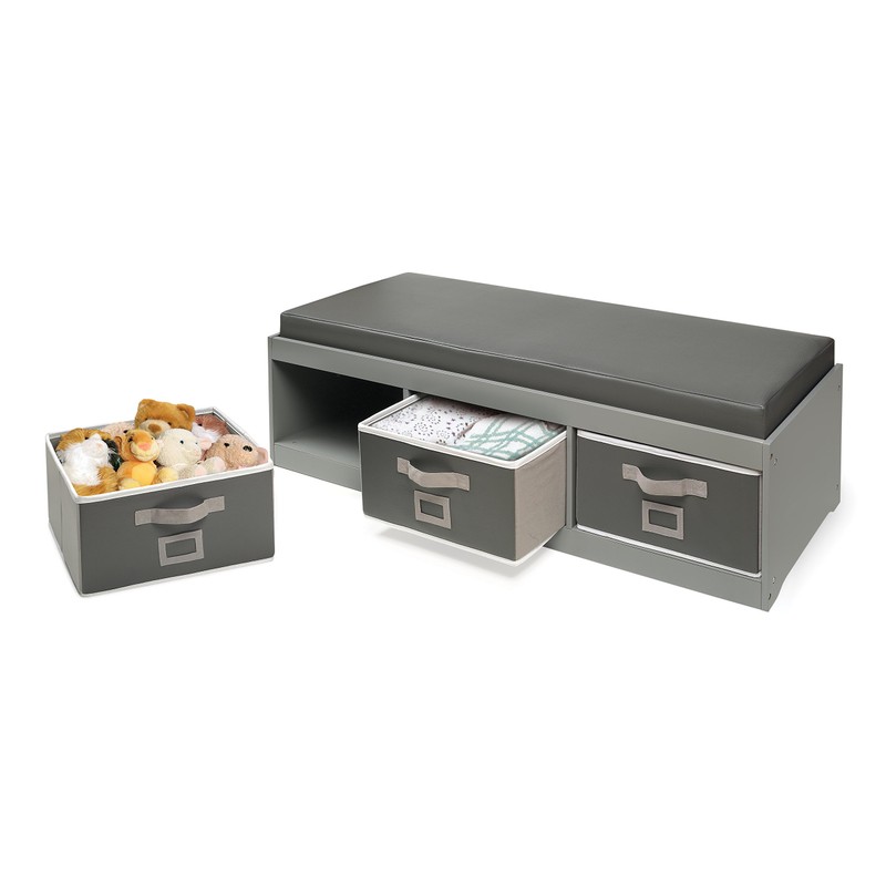 Kid's Cushioned Storage Bench with 3 Basket Bins