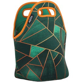 Artovida Artists Collective Insulated Neoprene Lunch Bag - Washable Soft Lunch Tote for School and Work - Design by Elisabeth Fredriksson (Sweden) Emerald and Copper - Classic