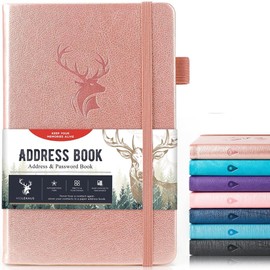 Address Book with Alphabetical Tabs，Hardcover Small Passwordbook，Address Book Large Print for Phone Numbers，Internet Website Logins，AddressNotebook Journal for Home 5"*7.6" (Rose Gold)