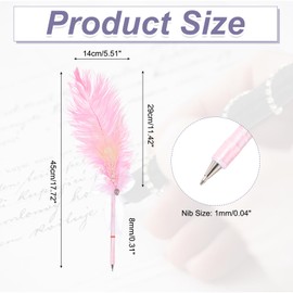 PATIKIL Feather Pen, Ostrich Vintage Feather Quill Pen 1mm Black Ink Signature Ballpoint Pens Fluffy Pearl Ribbon Design for Wedding Bridal Party Signing Writing, Pink