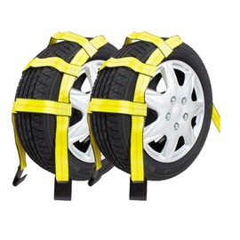Mytee Products (2 Pack) Tow Dolly Basket Straps with Flat Hooks, Fits 14"-19" Tires Wheels - Car Wheel Straps Auto Tie Down Wheel Net