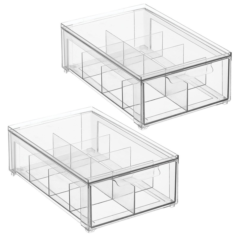 mDesign Plastic Kitchen and Pantry Organizer with Divided Drawer -