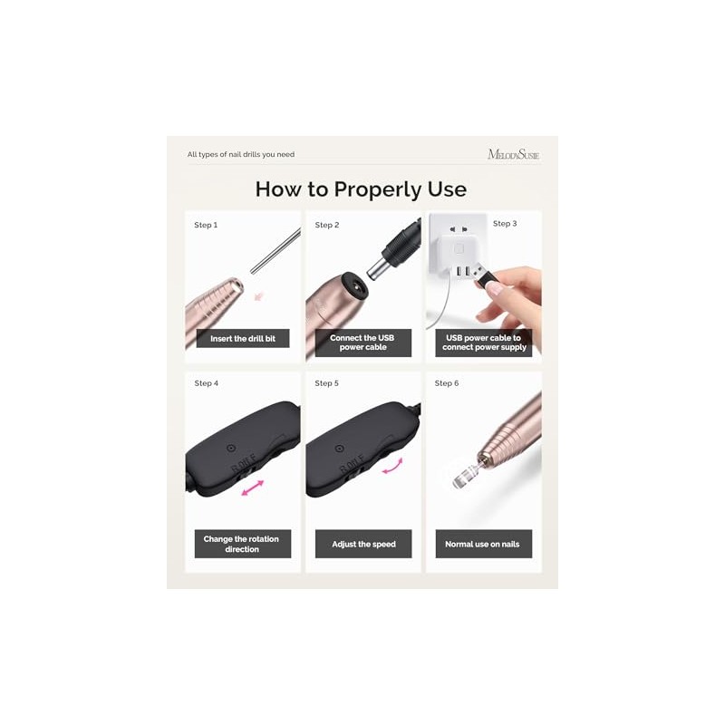 MelodySusie Electric Nail Drill Machine 11 in 1 Kit, Portable