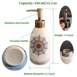 Kelake 15oz/450ml Ice Crack Ceramic Soap Dispenser-Refillable Liquid Hand Soap Dispenser Pump Bottle for Kitchen Bathroom Powder Room Hand Sanitizer Dish Soap Essential Oils Gift