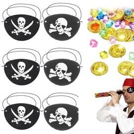 VONJUMA Pack of 70 Pirate Treasure 50 Gemstones for Children and 20 Gold Coins Children with 6 Eye Patches Pirate Decoration Children's Birthday Pirate Party Children's Birthday Treasure Chest