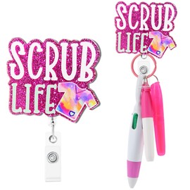 Hotlea Funny Nurse Badge Reel with Pen Set RN LPN CNA Healthcare Practical Badge Accessories for Work Including Retractable Badge Reel, Mini Highlighter, Permanent Marker, Ballpoint Pen - Hot Pink