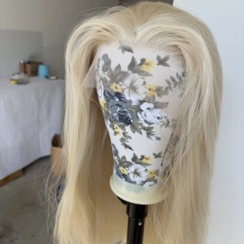 MISSWEN Platinum blonde Long Straight Frontal T Lace Wig Pre Plucked Heat Resistant Hair