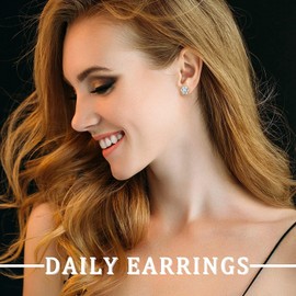 Sllaiss 925 Sterling Silver Stud Earrings Small Cubic Zirconia Stud Earrings Dainty Round Flower Star Stud Earrings for Women White Gold Plated Minimalist Jewellery(style B)
