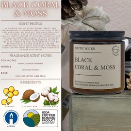 Arctic Wicks Handcrafted Candles | Non Toxic Coconut Beeswax Candles 16oz Double Wick | 100% USDA Certified Biobased, Handmade, Premium Waxes, Non-Toxic (Black Coral & Moss, 16oz Amber Jar)
