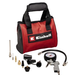 Original Einhell 10-Piece Compressed Air Set with Bag (Compressor Accessories, Includes 1x Adaptor Nozzle for Blow Gun, 1x Tyre Inflator Gauge, 8x Inflation Adapters with Accessory Bag)