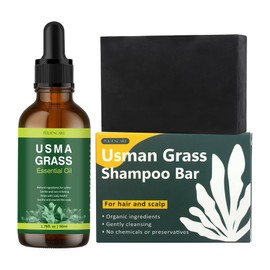 Natural Usma Juice Shampoo Bar + Essential Oil Set, Hair Darkening and Growth, Grey Hair Removal Soap for Men and Women, Reverse Gray Reducing Thinning Hair Usman Grass Polygonum Multiflorum Serum