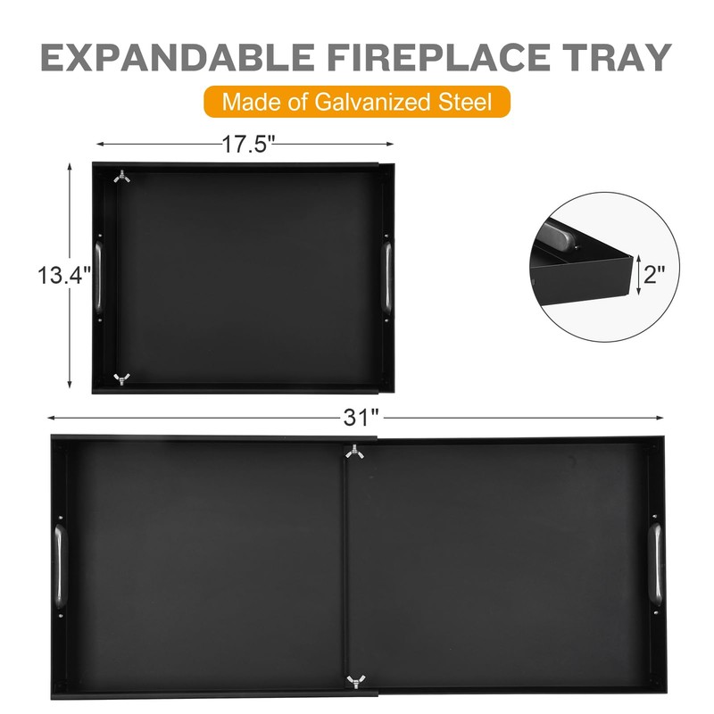 MYFIREPLACEDIRECT 2 Piece Adjustable Fireplace Ash Tray Pan | Expandable