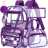 KLFVB Clear Backpack Heavy Duty, 3PCS Girls See Through School