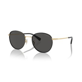 COACH Men's HC7163 Round Sunglasses, Shiny Light Gold/Black/Grey Solid, 52 mm