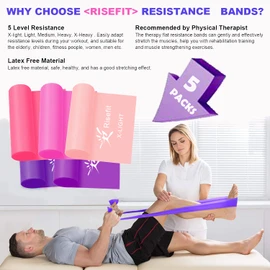 Resistance Bands Set Exercise Stretch Bands [Set of 5] 1.5M Therapy Tension Band Fitness Bands Elastic Bands for Stretching Pilates Yoga Working Out Exercise