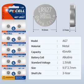 PKCELL LR927 Batteries 50-Pack SR927SW 395 399 Watch Battery AG7 Button Cell Batteries