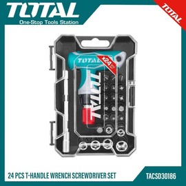 Total Tools – Multi-bit Screwdriver | Set of 15 Bits and 6 Sockets | Handle with T-Ratchet Function | Ideal for Tightening or Loosening Screws | Extender 100 mm | Chrome Vanadium
