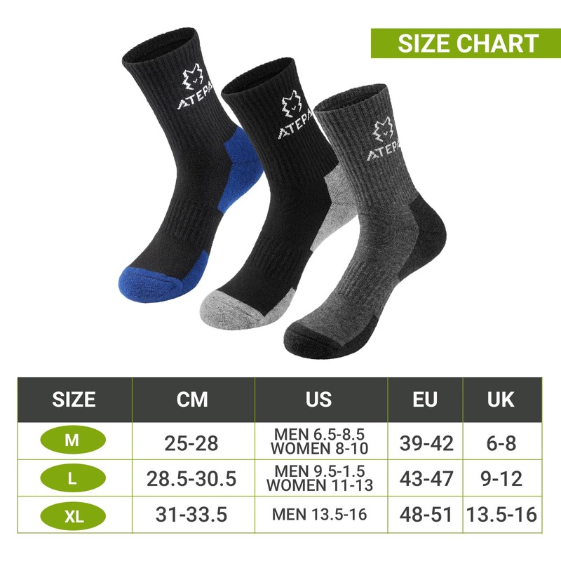 ATEPA Men's Hiking Socks Outdoor Recreation Socks Merino Wool Socks