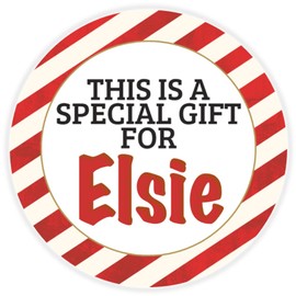 This is a Gift for Elsie - 3 Pack Circle Stickers 3 Inch - Candy Cane Merry Christmas Gift Tag Present Tree Holiday Custom Name Santa Claus