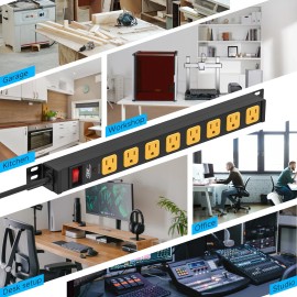 CRST 8-12 Outlet Heavy Duty Power Strip Surge Protector, 6FT Power Cord/14AWG - 8 Outlets