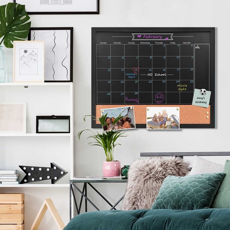 TORASO Chalkboard Calendar & Corkboard, Magnetic Surface 24" x 32"