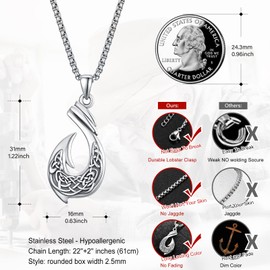 HXWZB Fish Hook Necklace for Men 925 Sterling Silver Hook Necklace Fishing Hook Necklace Fish Hook Pendant for Men Women