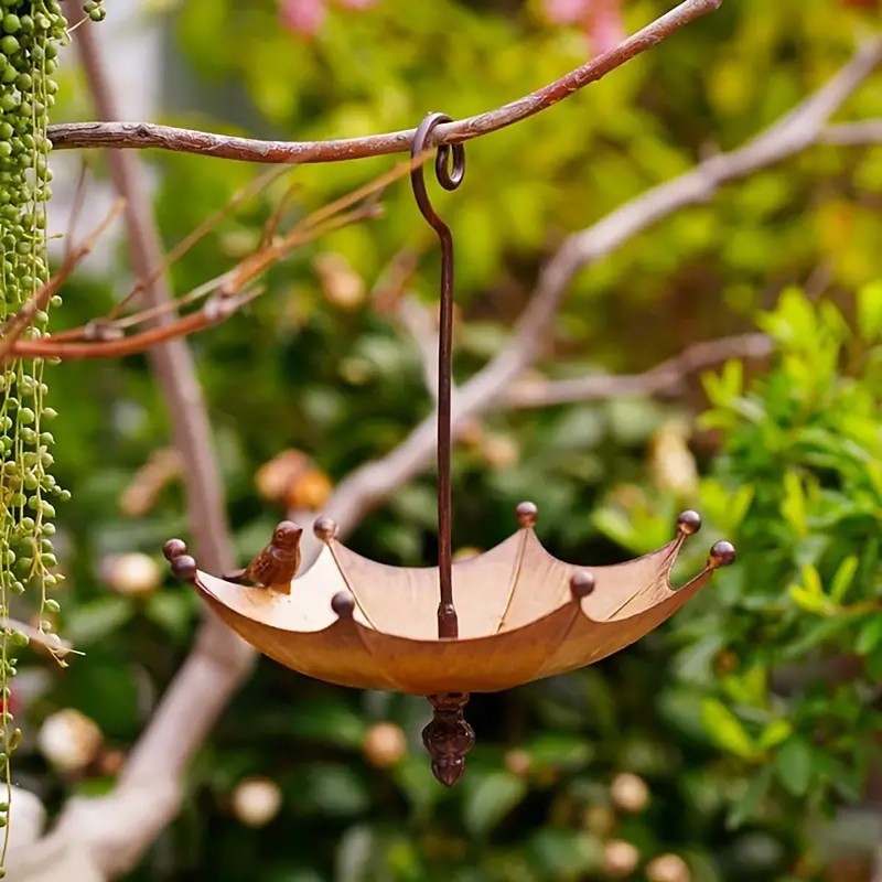 AIMALL Outdoor Metal Bird Feeder Umbrella Shaped Hanging Garden Birdbath