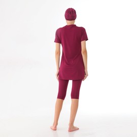 eo elif okur Islamic Short Sleeve Swimsuits for Women Modest Muslim 4 PCS | Full Cover Rash Guard Burkini | Arabic Swimwear, Damson / L, Medium-XX-Large
