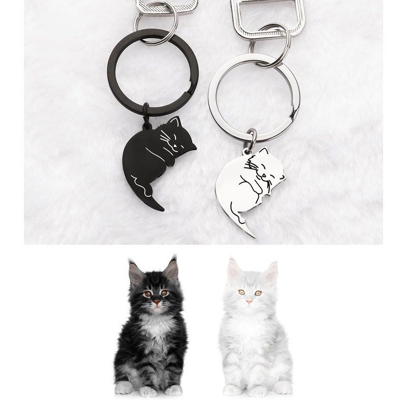 Looking Cat Keychain, Couple, Pairs, Matching, Cute, Simple, Cat Keyring,