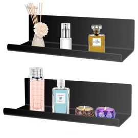 Collazoey 2 x Wall Shelves, No Drilling, Acrylic Shelf, Space for Books and Photos, Home Decoration Wall Shelf, Suitable for Kitchen, Bathroom, Office, Living Room, Black