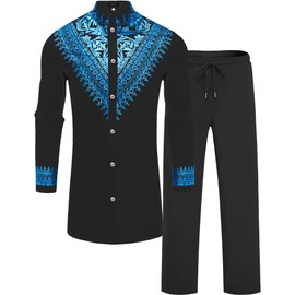ZSJR Mens African 2 Piece Set African Outfit African Dashiki for Men African Men Outfit Dashiki Shirt for Men Big and Tall Black Panther Costume African Shirts for Men African 2 Piece for Men Suit