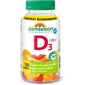 Jamieson Vitamin D3 1,000 IU Gummies - Orange, Strawberry, Lemon Flavour, 130 Gummies