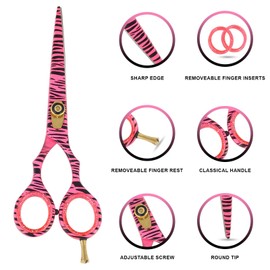 Pink Zebra Professional Barber Scissors Shears Thinning Hairdressing Salon Set