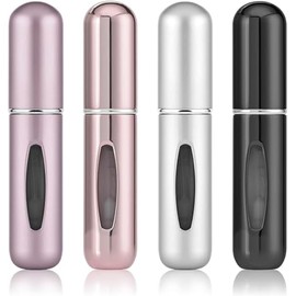 OBSGUMU 4 St√ºck 5ml Mini Parf√ºmzerst√§uber Portable Nachf√ºllbar Zerst√§uber Leere Spr√ºhflaschen mit Fenster f√ºr Reise Handtasche, Aluminium, Subsilber/Helles Rosa/Subrosa/Helles Schwarz