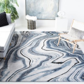 SAFAVIEH Craft Collection Area Rug - 6'7" x 9', Blue & Grey, Modern Abstract Design, Non-Shedding & Easy Care, Ideal for High Traffic Areas in Living Room, Bedroom (CFT819M)