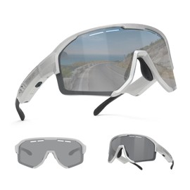 SECOON Bluetooth Sunglasses for Men Women, Polarized Sport Smart Glasses, Open Ear Music Speakers, Bluetooth 5.3, Photochromic UV 400 Protection Running Baseball Sunglasses, Cycling Glasses (Silver)