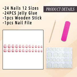 Jremg Christmas Press on Nails Short Square Fake Nails Red Glitter French Tip False Nails with Snowflake Designs Glue on Nails Glossy Cover Xmas Artificial Acrylic Nails Full for Women Girls 24Pcs