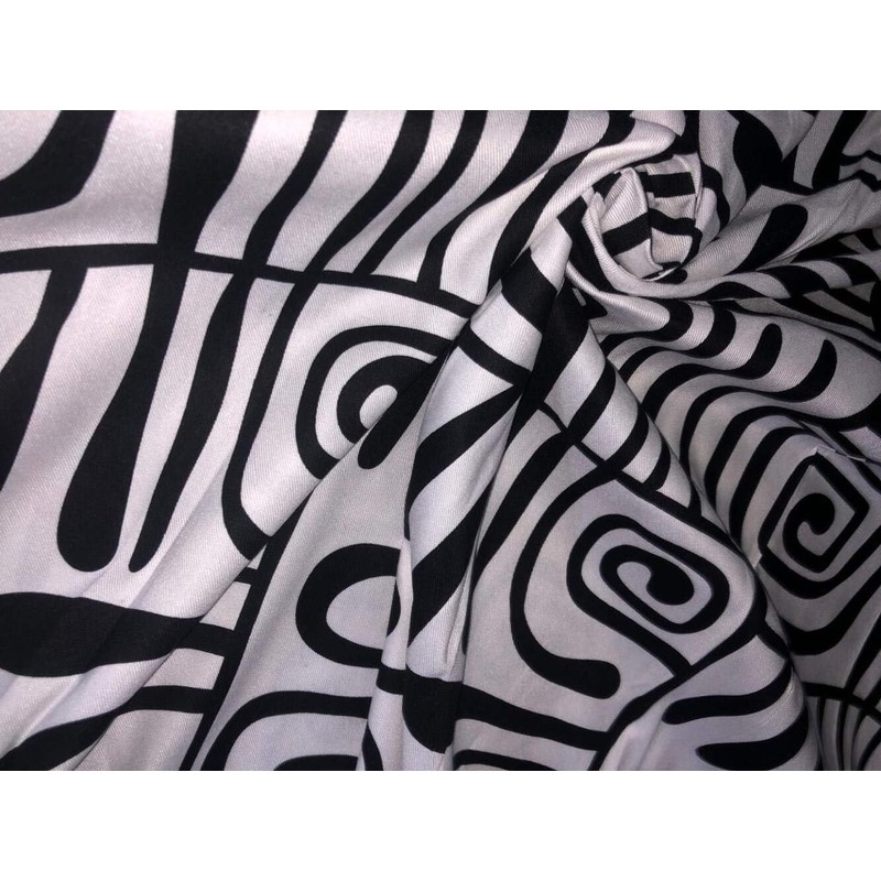 Rayon Twill White and Black Abstract Printed Fabric 58" Wide