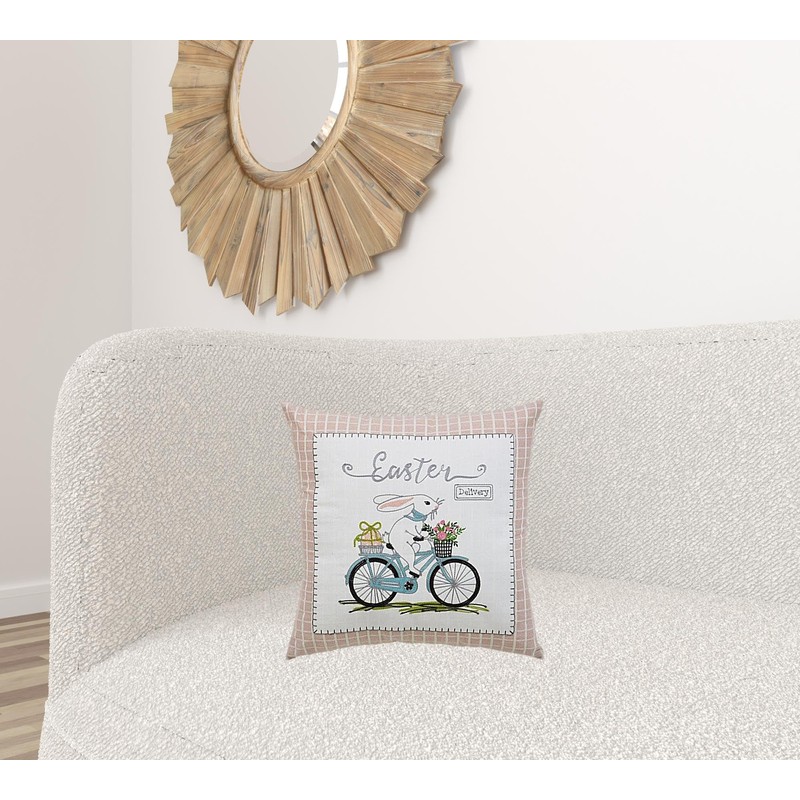 HomeRoots 17" Light Pink Easter Easter Bunny Throw Pillow