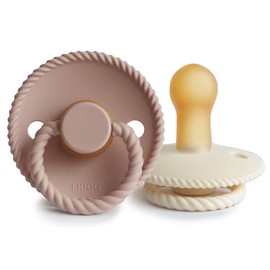 FRIGG Rope Latex Pacifier Pack of 2 | Natural Rubber Soother Dummy | BPA-Free | Made in Denmark | Symmetrical Cherry Shaped Nipple (Blush/Cream, Size 2 (6-18 Months))