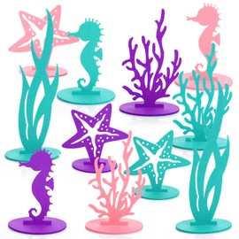 Prasacco 24 Pcs Mermaid Birthday Decorations, Felt Table Centerpiece DIY Under The Sea Party Decoration Seahorse Starfish Seaweed Coral Decoration for Ocean Theme Mermaid Birthday Party Baby Shower