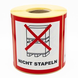 MD Labels Warning Labels on Roll 100 x 100 mm - 500 - Do Not Stack! Parcel Stickers for Shipments Shipping Labels - Neon Bright Red - Package Stickers