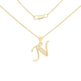 BEBERLINI Initial Letter Pendant 14K Necklace Gold Filled Cubic Zirconia Alphabet CZ Charm Box Chain Set 18" Women Girl Teen