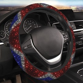 Red White and Blue Sparkle Steering Wheel Cover for Women Men Girls Car Accessories Decor Anti-Slip Neoprene Auto Steering Wheel Covers Protector Universal 15 Inch