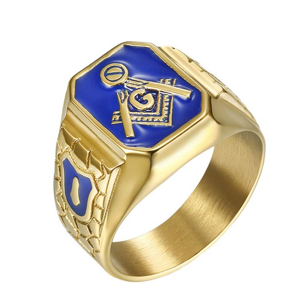 IFUAQZ Men's Stainless Steel Gold Plated Freemason Symbol Masonic Rings